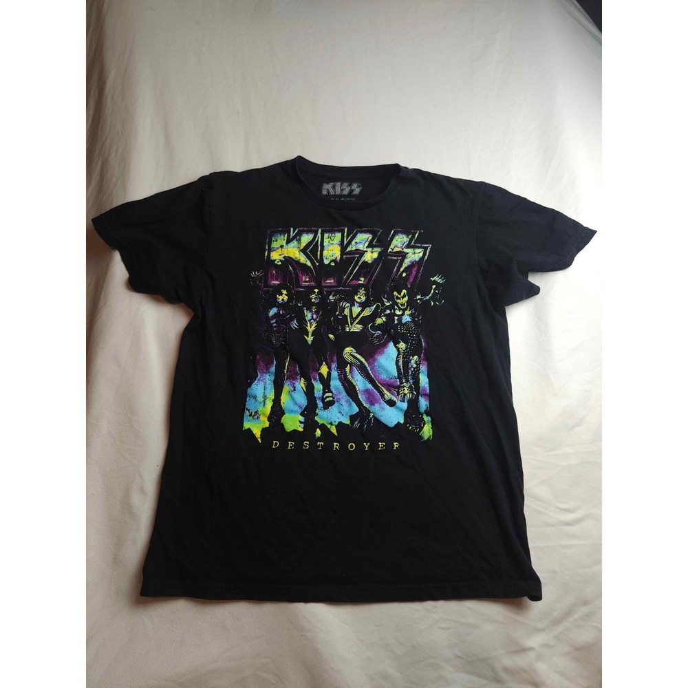 KISS Destroyer Graphic T-Shirt Mens Medium Black Neon Rock Band Short Sleeve Tee